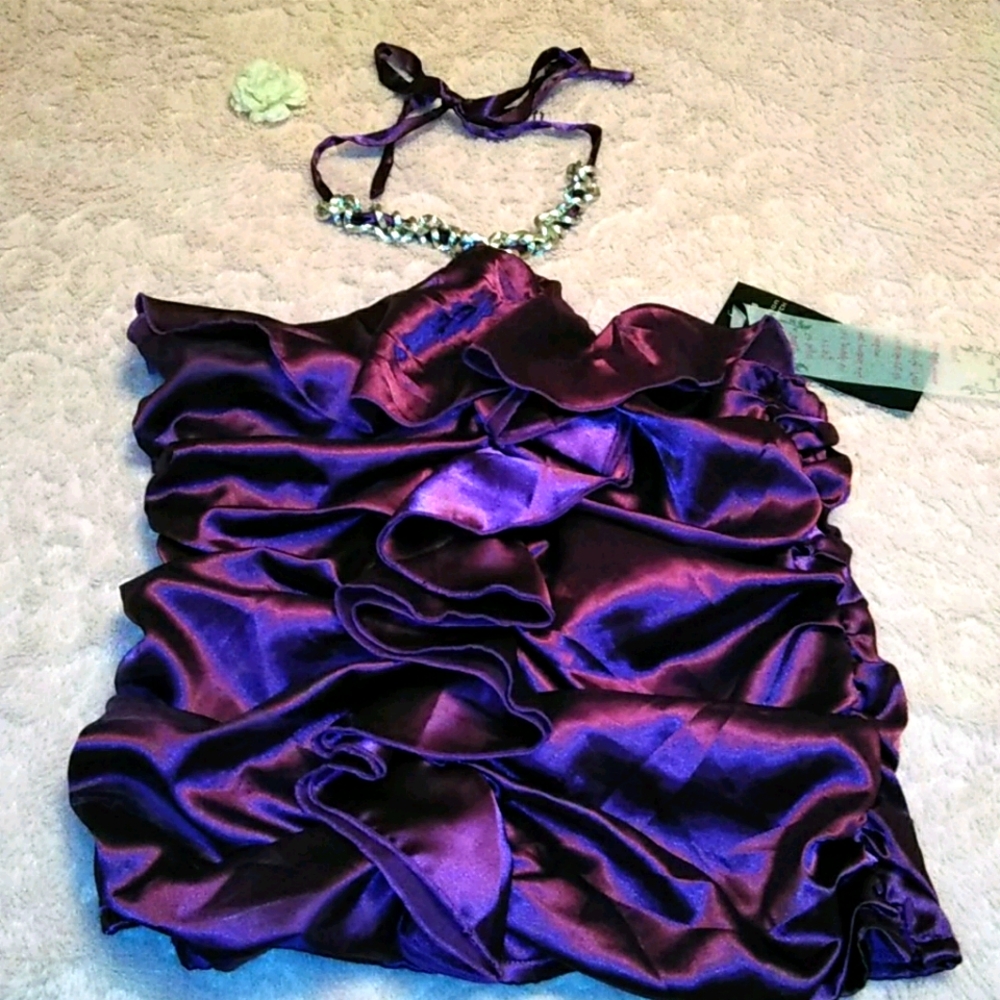 💜 Purple Ruffled 💜Halter Chain Detail 💜Necklace